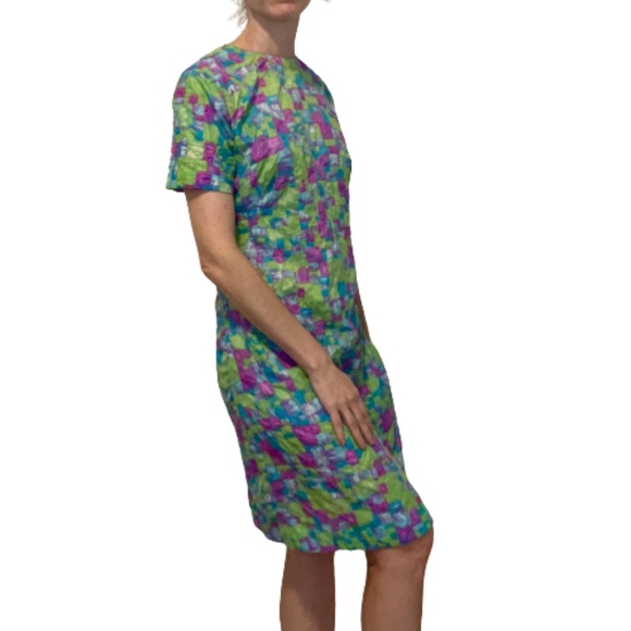 1970s Mod Neon Dress Size Medium quilt print colorful shift - Picture 5 of 14